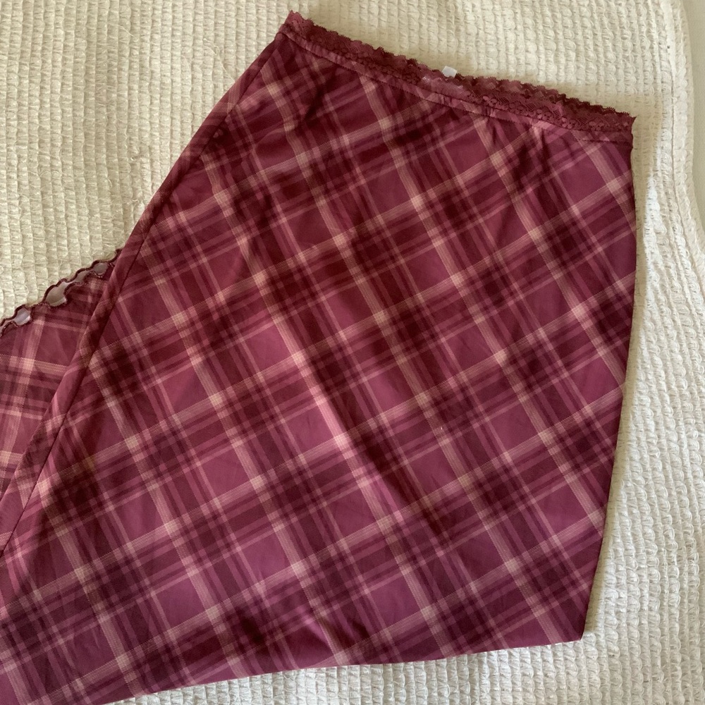 Olive + Oak Pink Gingham Lace Trim Slip Midi Maxi Skirt Cottagecore Plaid